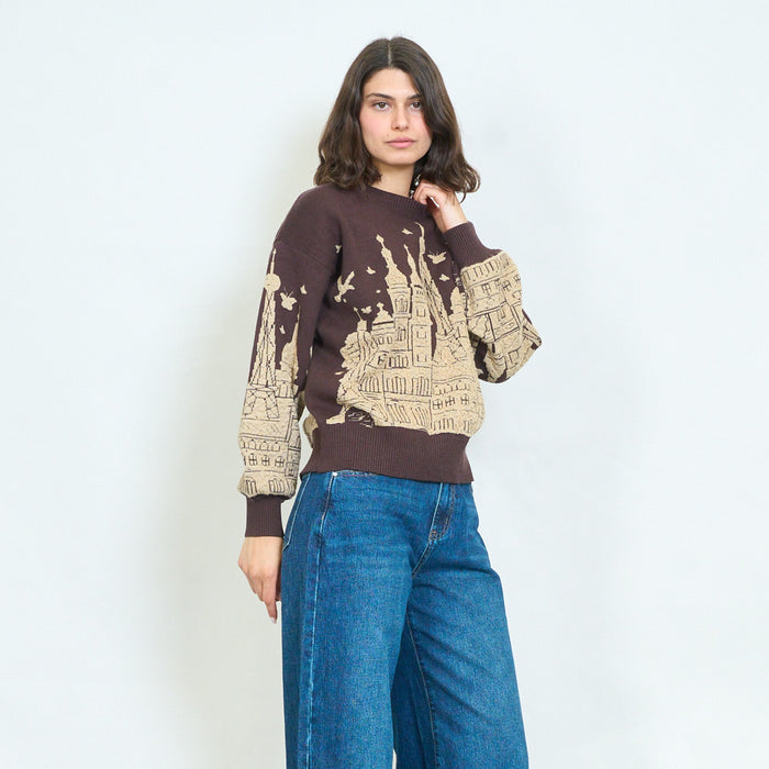 City skyline jacquard knit sweater wholesale