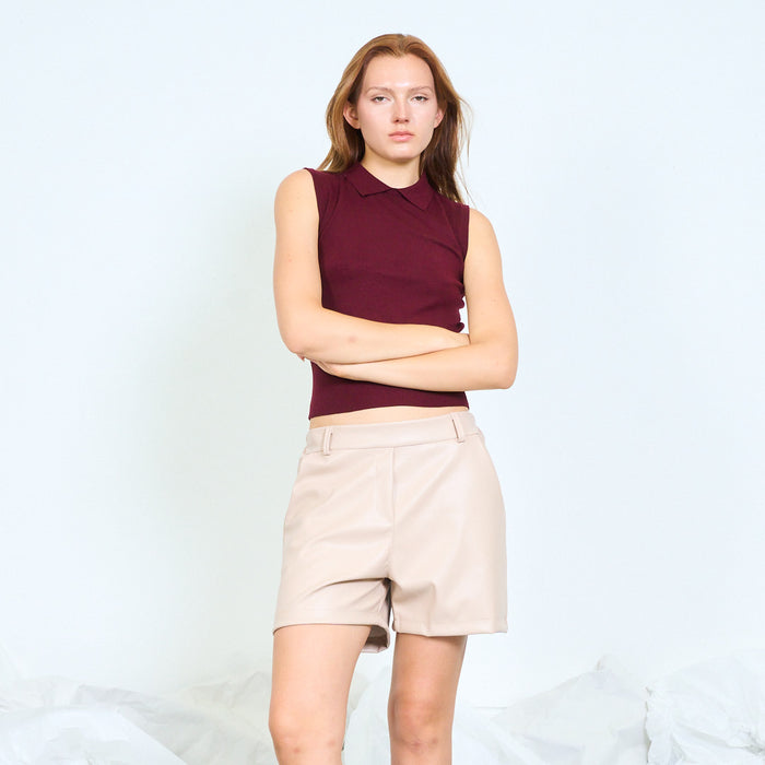 Collared sleeveless knit vest with chest zip detail wholesale
