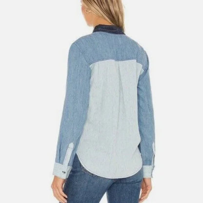 Rails Ingrid Linen Top in Patchwork Denim