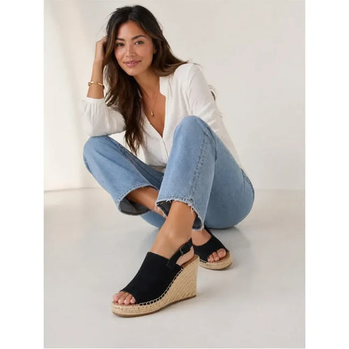 TOMS Monica Suede Wedge Heel in Black