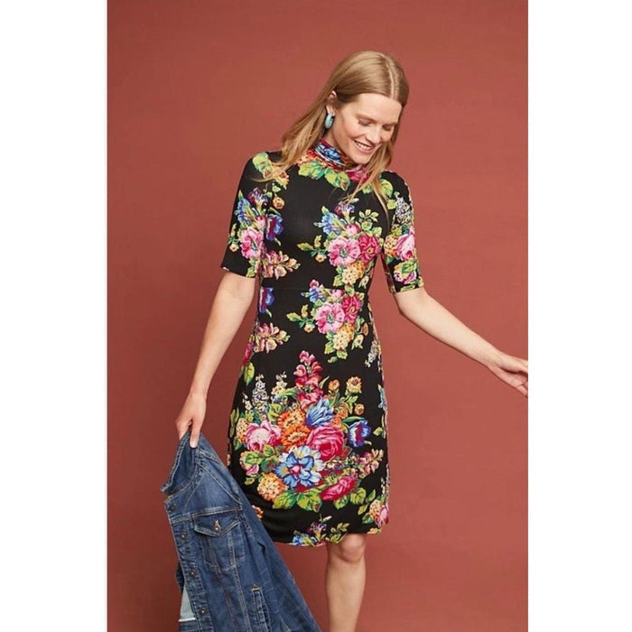 Anthropologie Ett Twa Coreyell Turtleneck Dress Black Floral