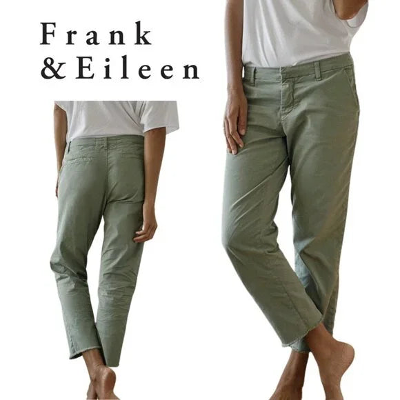 Frank and Eileen Wicklow Chino Cropped Raw Hem Pants in Sage Green