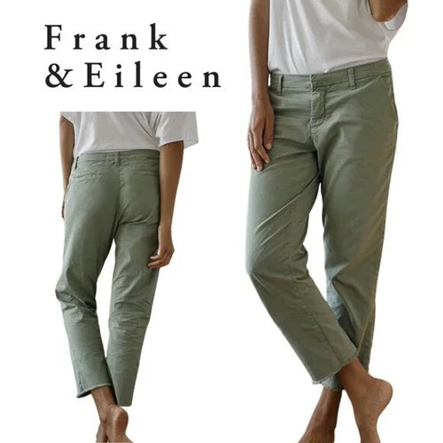 Frank and Eileen Wicklow Chino Cropped Raw Hem Pants in Sage Green