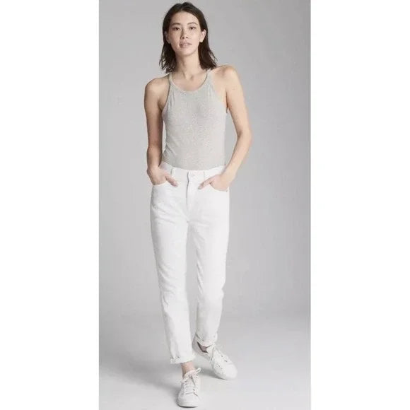 GAP Girlfriend Stretch Mid-Rise in White Denim