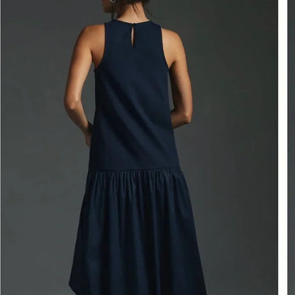 Maeve by Anthropologie Maeve Sleeveless Flounce Dress in Navy