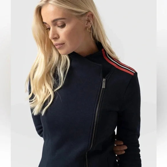 Saint + Sofia Organic Cotton Biker Jacket in Navy