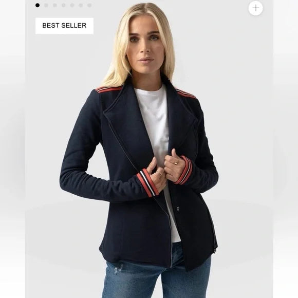 Saint + Sofia Organic Cotton Biker Jacket in Navy