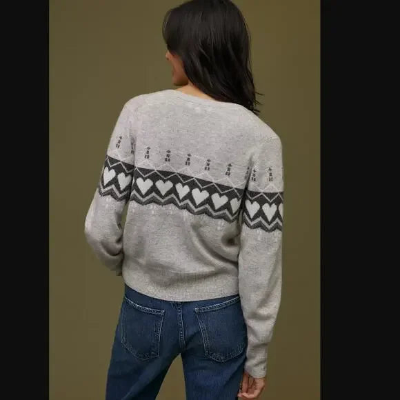 White + Warren Hearts Cashmere Cardigan in Grey