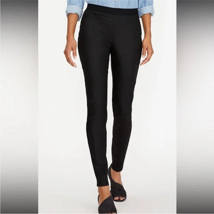 Eileen Fisher Black Coated Organic Cotton Stretchy Pull On Leggings Pants