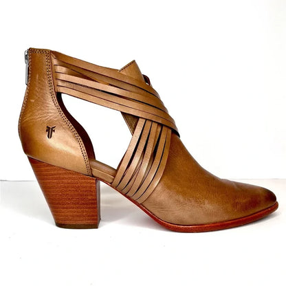 Frye Boho Cowgirl Bootie Light Brown Leather Zipper Back