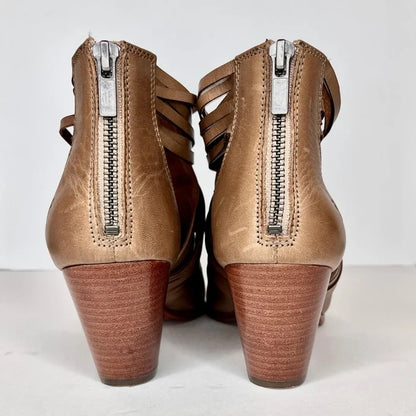 Frye Boho Cowgirl Bootie Light Brown Leather Zipper Back