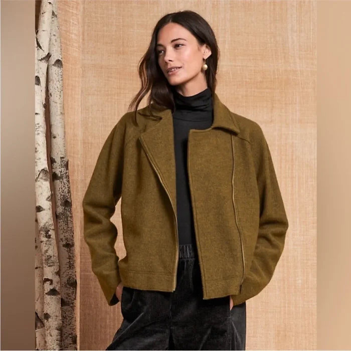 Eileen Fisher Lightweight Boiled Wool Motorcycle Jacket