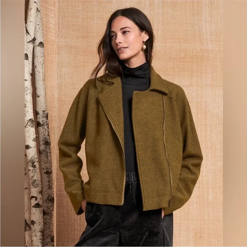 Eileen Fisher Lightweight Boiled Wool Motorcycle Jacket