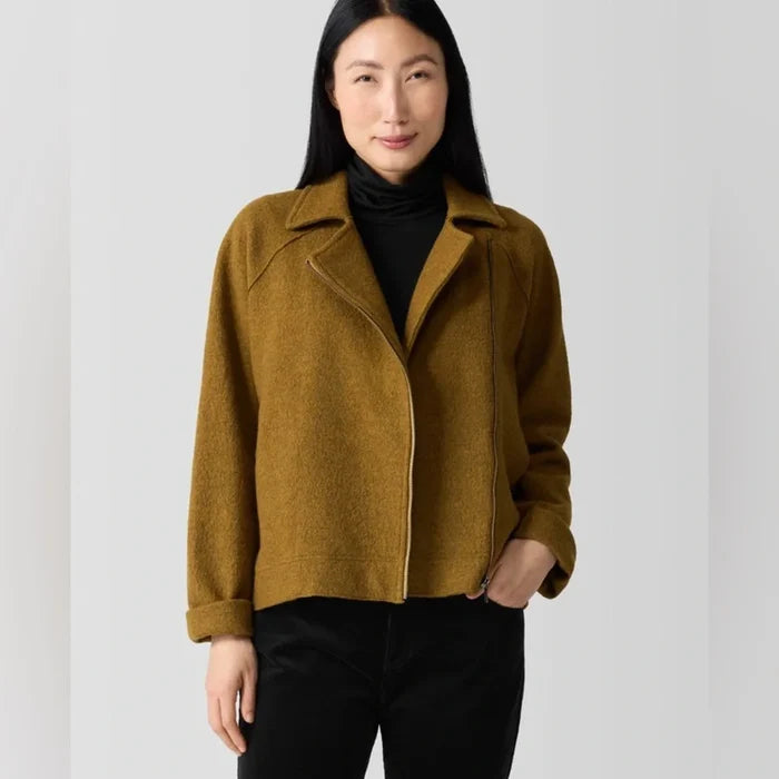 Eileen Fisher Lightweight Boiled Wool Motorcycle Jacket