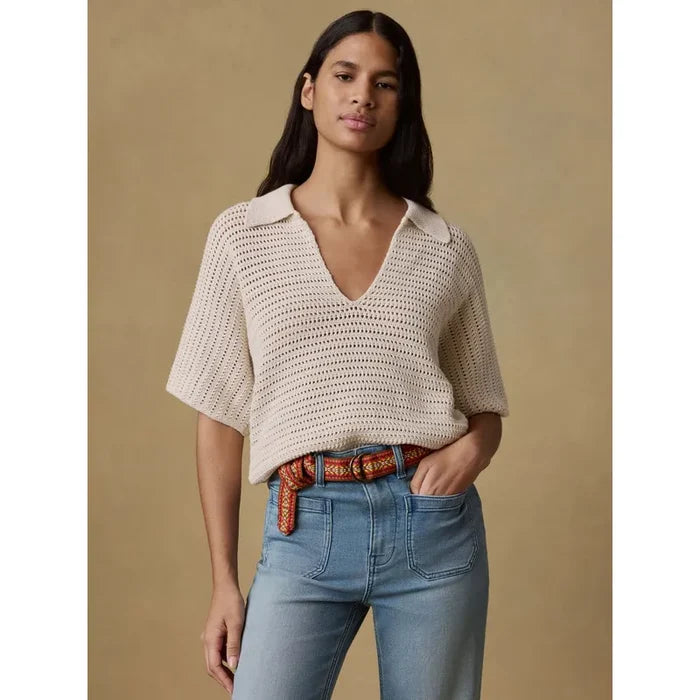 Faherty Seacoast Crochet Polo in Cream