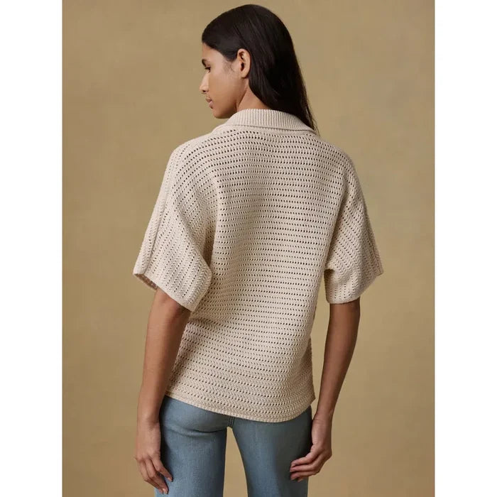 Faherty Seacoast Crochet Polo in Cream