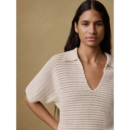 Faherty Seacoast Crochet Polo in Cream