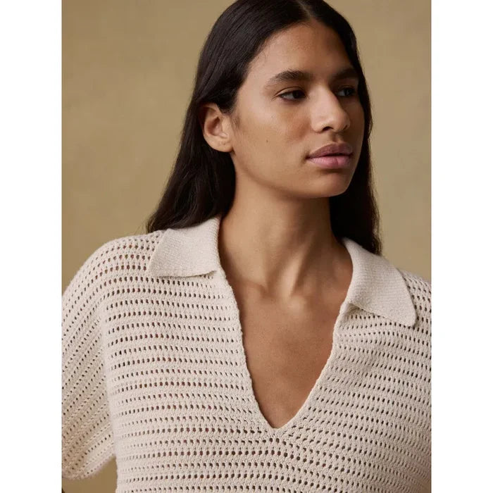 Faherty Seacoast Crochet Polo in Cream