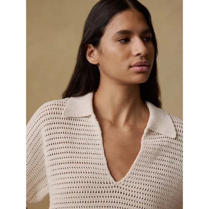 Faherty Seacoast Crochet Polo in Cream