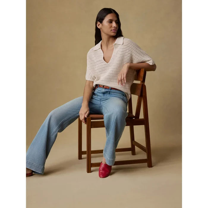Faherty Seacoast Crochet Polo in Cream