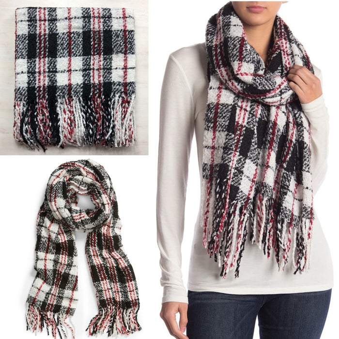 Free People Emerson Plaid Blanket Scarf in Ivory