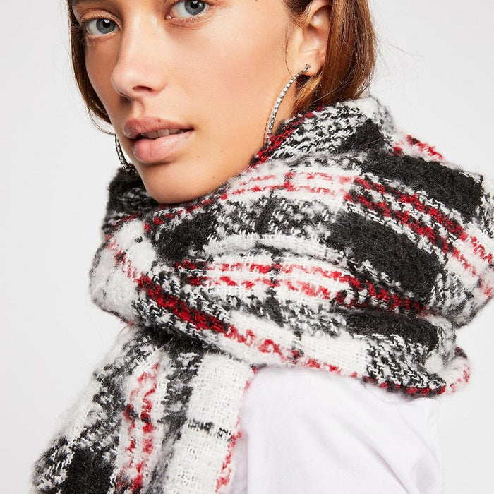 Free People Emerson Plaid Blanket Scarf in Ivory