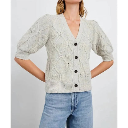 Rails Isla Crochet Daisies Cardigan in Grey