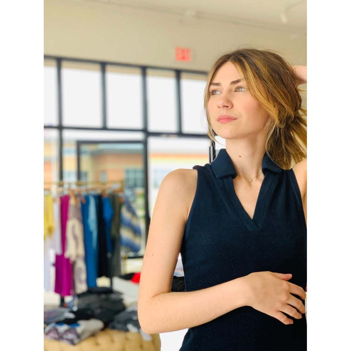 Stateside Towel Terry Tennis Dress in Navy