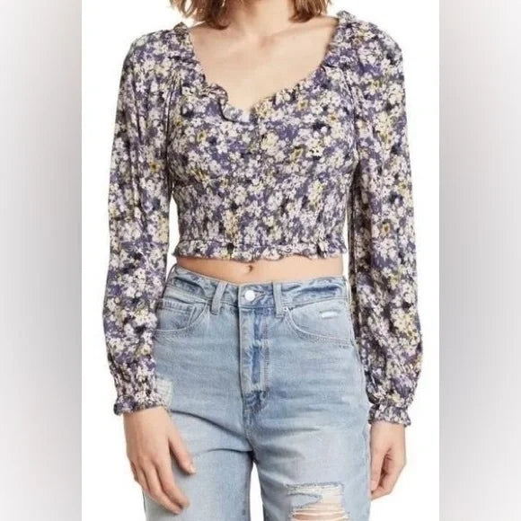 Eldorie Blue Floral Long Sleeve Top