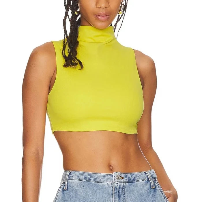 Not Yours To Keep Yellow Crop Top Swank Mockneck Bodycon