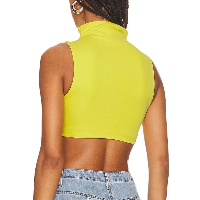 Not Yours To Keep Yellow Crop Top Swank Mockneck Bodycon