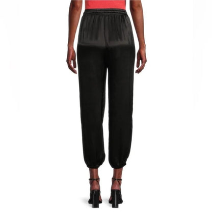 Nation LTD Black Satin Cropped Leg Joggers with Drawstring