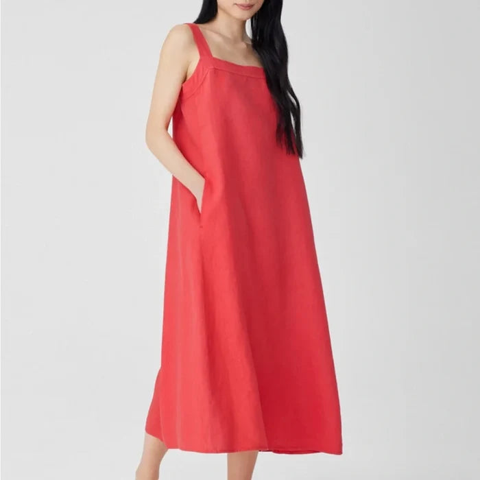 Eileen Fisher Garment-Dyed Organic Linen Square Neck Dress