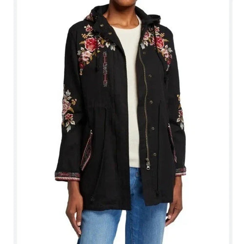 ohnny Was Valentina Hooded Embroidered Military Jacket Black