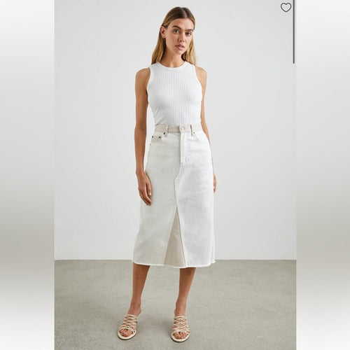 Rails Highland Patchwork Ecru Denim Midi Skirt