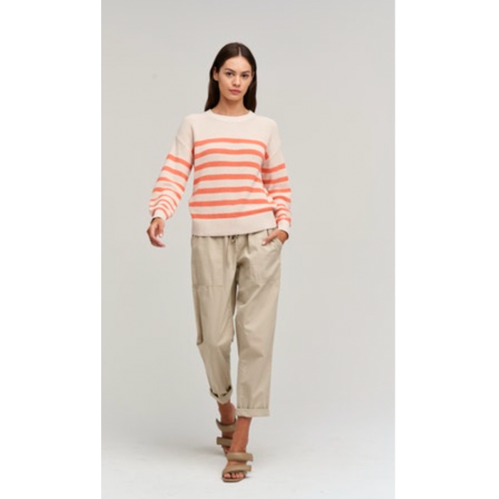 Velvet by Graham and Spencer Wren Textured Cotton Sweater in Ecru/Coral