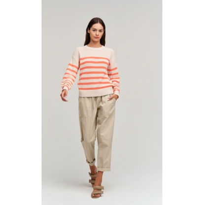 Velvet by Graham and Spencer Wren Textured Cotton Sweater in Ecru/Coral