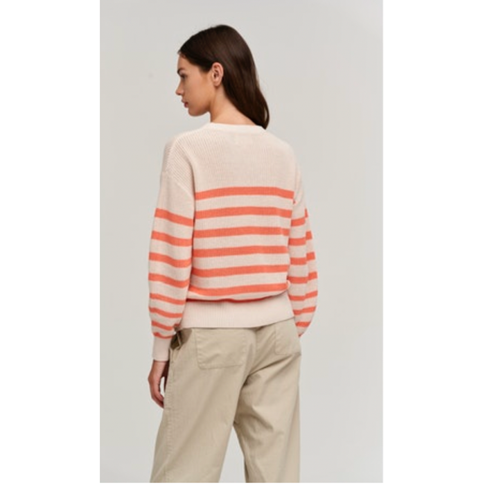 Velvet by Graham and Spencer Wren Textured Cotton Sweater in Ecru/Coral