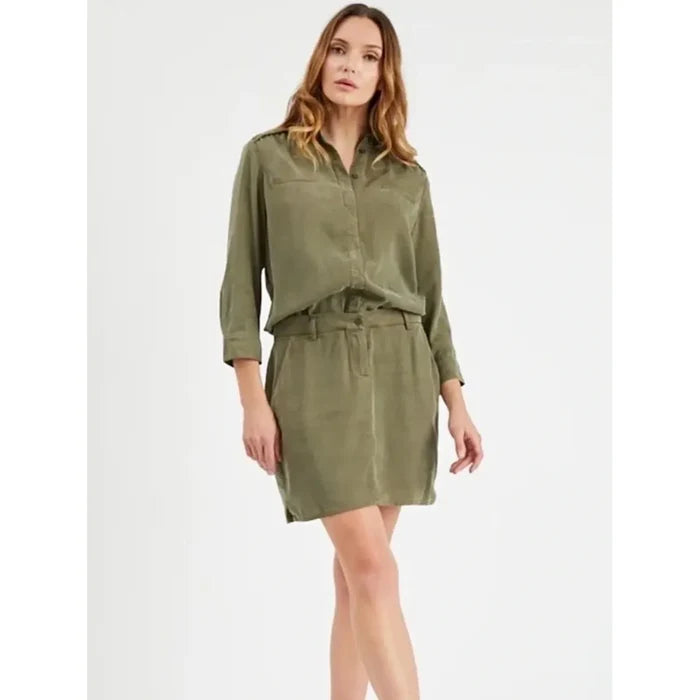 Etienne Marcel Chambray Mini Shirtdress in Military