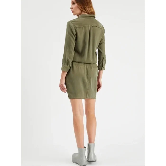 Etienne Marcel Chambray Mini Shirtdress in Military