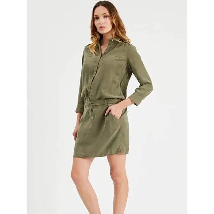 Etienne Marcel Chambray Mini Shirtdress in Military