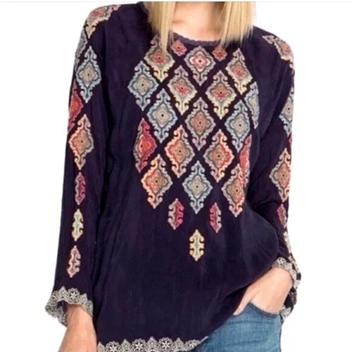 Johnny Was Kikumi Embroidered Light Weight Long Sleeve Tunic