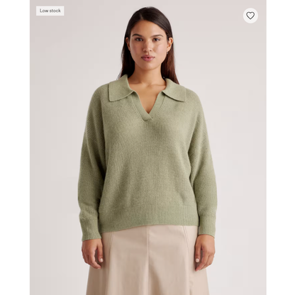 Quince Baby Alpaca-Wool Waffle Stitch Polo Sweater in Sage