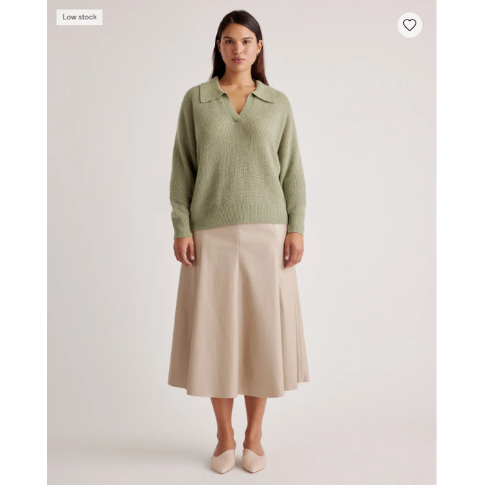 Quince Baby Alpaca-Wool Waffle Stitch Polo Sweater in Sage