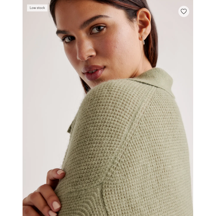 Quince Baby Alpaca-Wool Waffle Stitch Polo Sweater in Sage