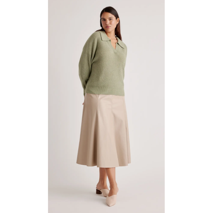 Quince Baby Alpaca-Wool Waffle Stitch Polo Sweater in Sage