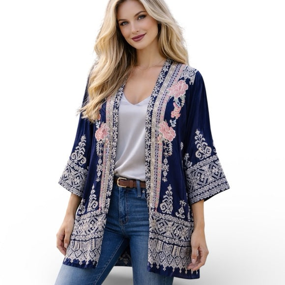 Johnny Was Heavily Embroidered Helena Kimono