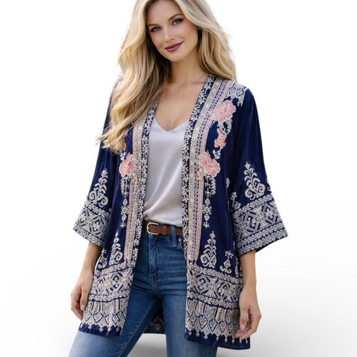 Johnny Was Heavily Embroidered Helena Kimono
