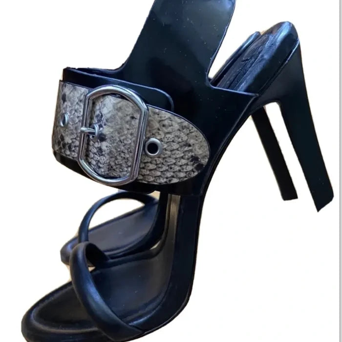BCBGMaxAzria Nell Sandals Heels Leather in Black Snake