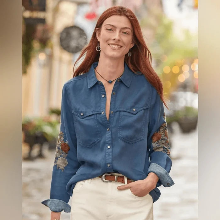 Sundance Suzette Frontier Embroidered Denim Shirt